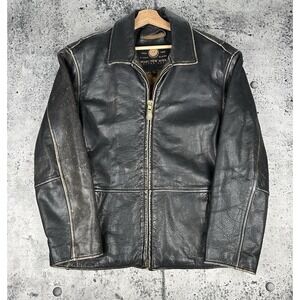 Marc New York Black Patina Leather Jacket  Large Quilted Lined Very Good Quality